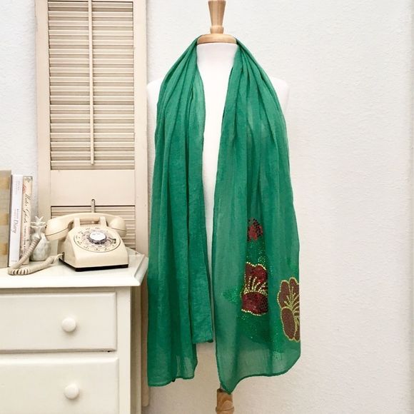 100% Cotton Wrap Scarf Flower Sequin Decoration - Picture 3 of 5